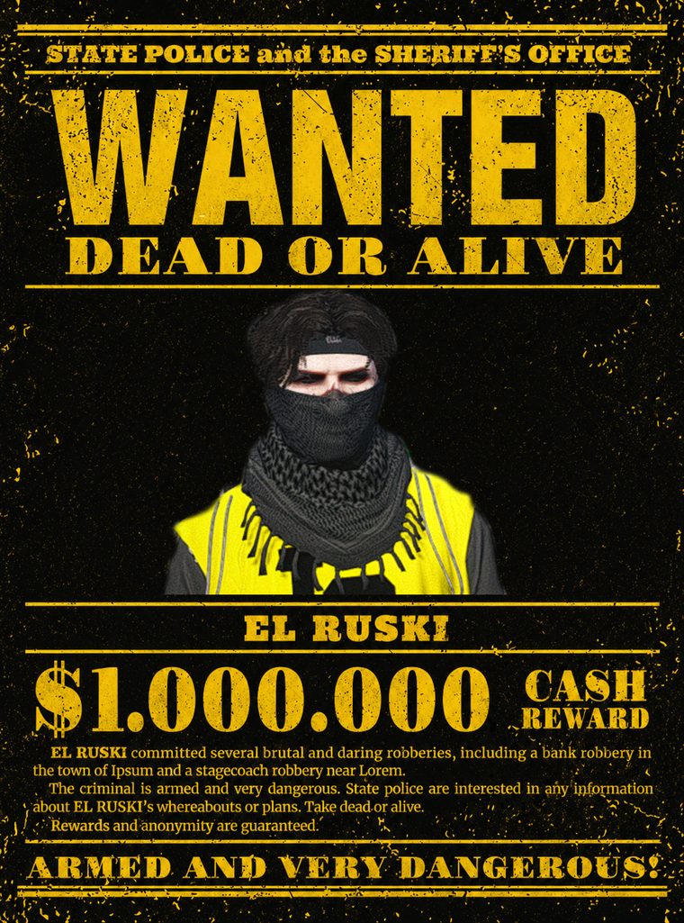 Wanted poster — El Ruski, one million dollar reward